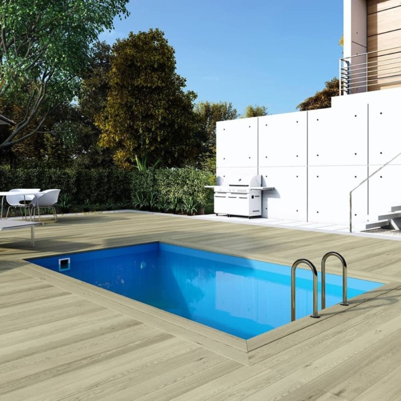 Zwembad AQUA 4.65 x 2.85 – H.1.24 m, lichtblauw, met in te betonneren steunen