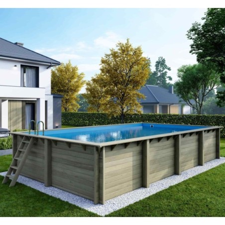 Zwembad AQUA 8.5 x 4.35 – H.1.45 m, lichtblauw, met beugels vastgeschroefd aan beton