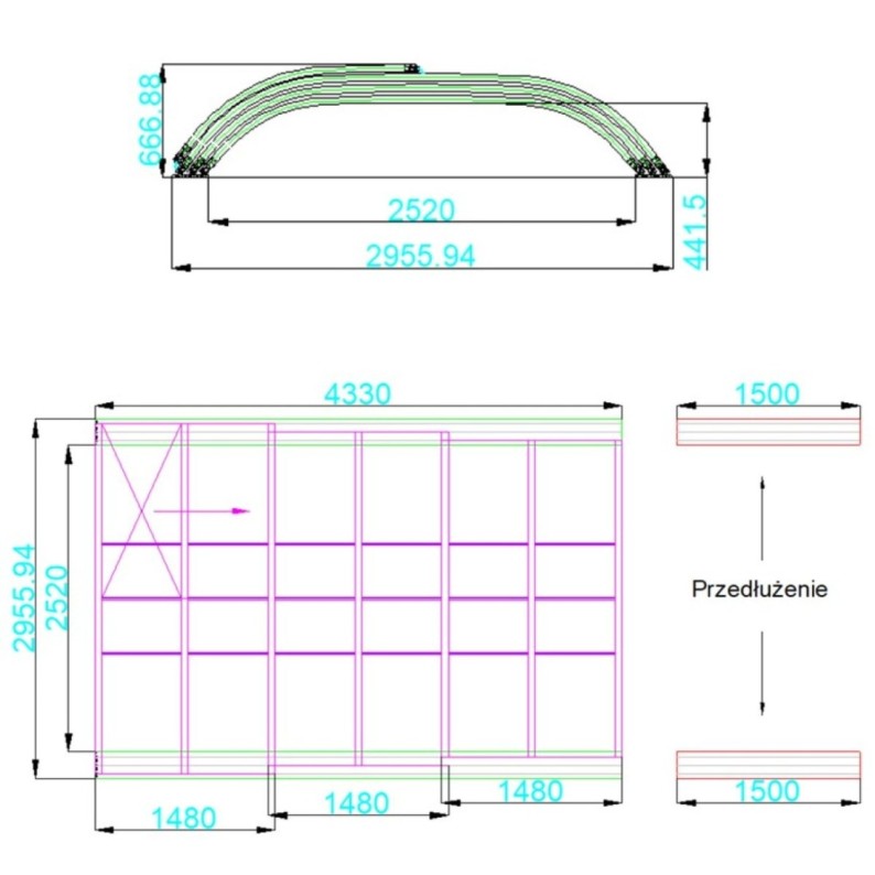 Zwembadoverkapping Horizon – 4.33x2.52 m – poliwęglan komorowy 8 mm – voor zwembad BAS7302. BAS7303