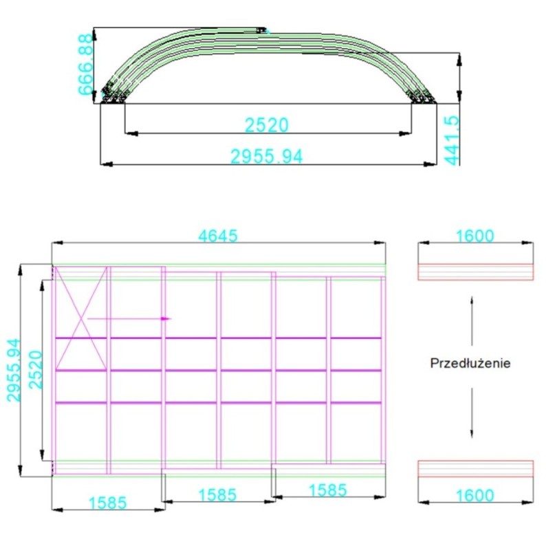 Zwembadoverkapping Horizon – 4.64x2.52 m – poliwęglan komorowy 8 mm – voor zwembad BAS7304