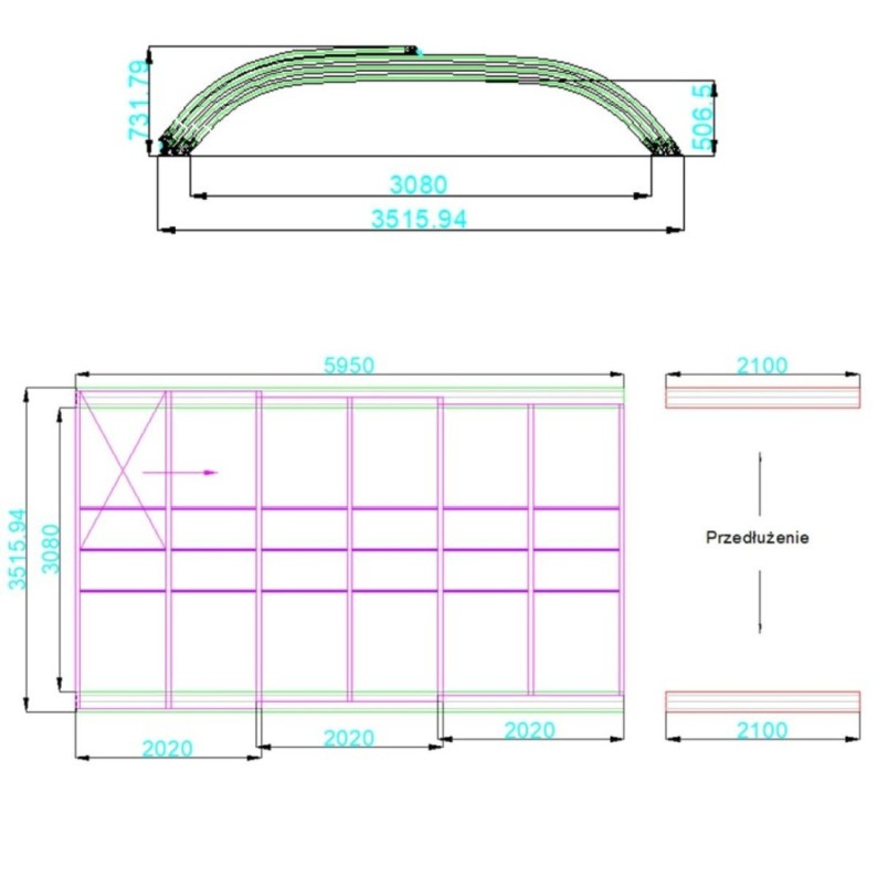 Zwembadoverkapping Horizon – 5.95x3.08 m – poliwęglan komorowy 8 mm – voor zwembad BAS7305