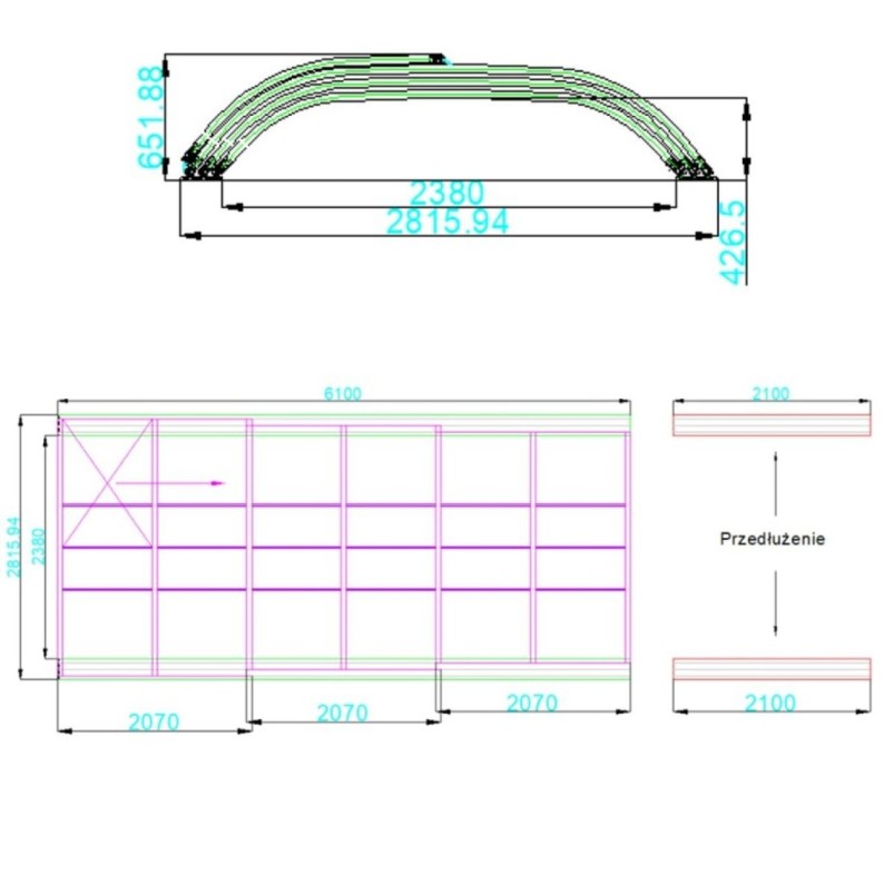 Zwembadoverkapping Horizon – 6.1x2.38 m – poliwęglan komorowy 8 mm – voor zwembad BAS7306