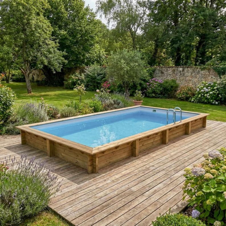 Zwembad AQUA 8.5 x 4.35 – H.1.45 m, grijs, met in te betonneren steunen