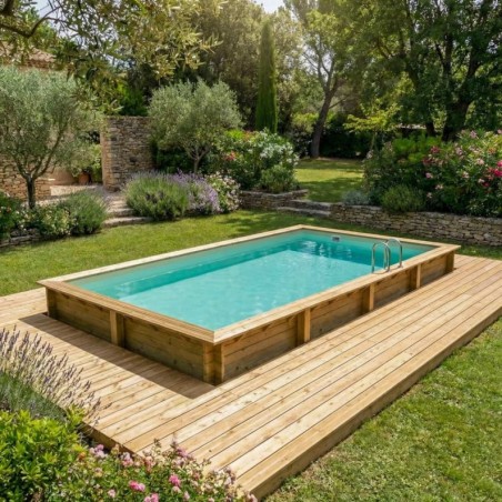 Zwembad AQUA 8.5 x 4.35 – H.1.45 m, zand, met beugels vastgeschroefd aan beton