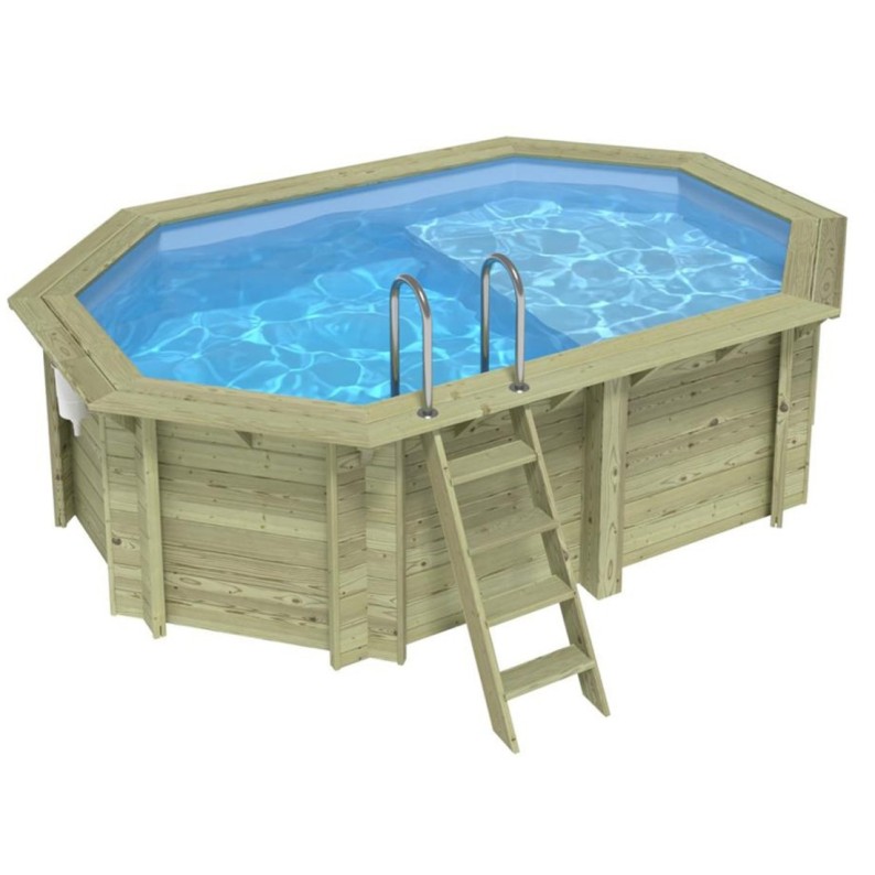 Zwembad NEMO 4.3 x 3 – H.1.18 m met strand, lichtblauw, met in te betonneren steunen