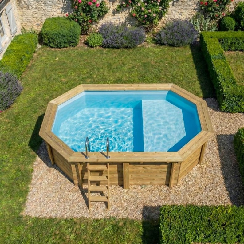 Zwembad NEMO 4.3 x 3 – H.1.18 m met strand, lichtblauw, met in te betonneren steunen