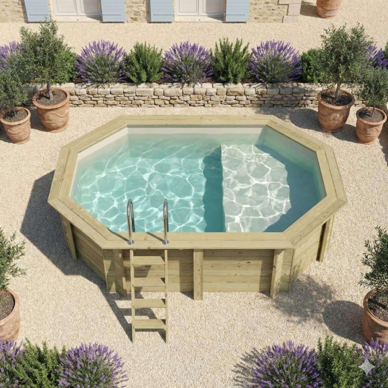 Zwembad NEMO 4.3 x 3 – H.1.18 m met strand, zand, met in te betonneren steunen