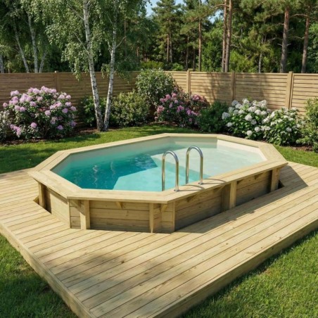 Zwembad NEMO 4.3 x 3 – H.1.18 m met strand, zand, met in te betonneren steunen