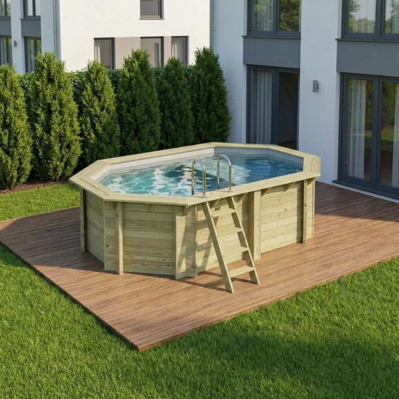 Zwembad NEMO 4.3 x 3 – H.1.18 m met strand, grijs, met in te betonneren steunen