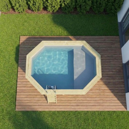 Zwembad NEMO 4.3 x 3 – H.1.18 m met strand, grijs, met beugels vastgeschroefd aan beton