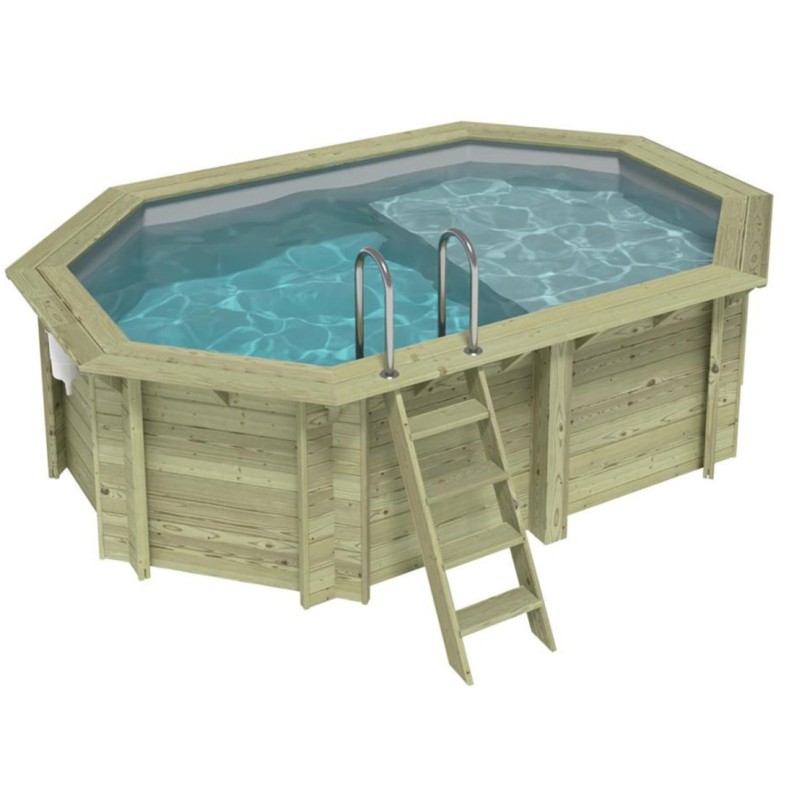 Zwembad NEMO 4.3 x 3 – H.1.18 m met strand, grijs, op een frame - zonder betonnering