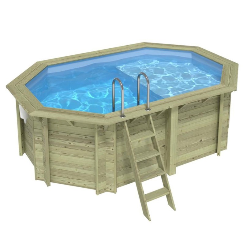 Zwembad NEMO 4.3 x 3 – H.1.31 m met strand, lichtblauw, met in te betonneren steunen
