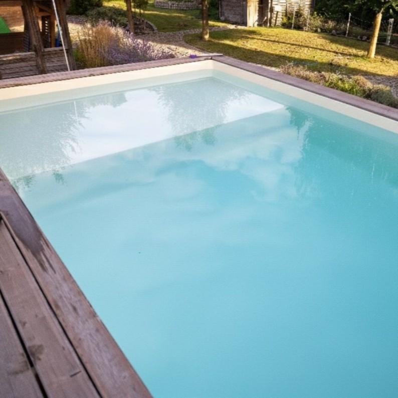 Zwembad NEMO 4.3 x 3 – H.1.31 m met strand, grijs, met in te betonneren steunen