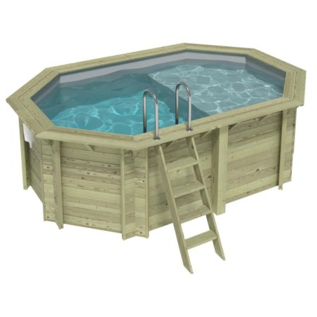 Zwembad NEMO 4.3 x 3 – H.1.31 m met strand, grijs, met beugels vastgeschroefd aan beton