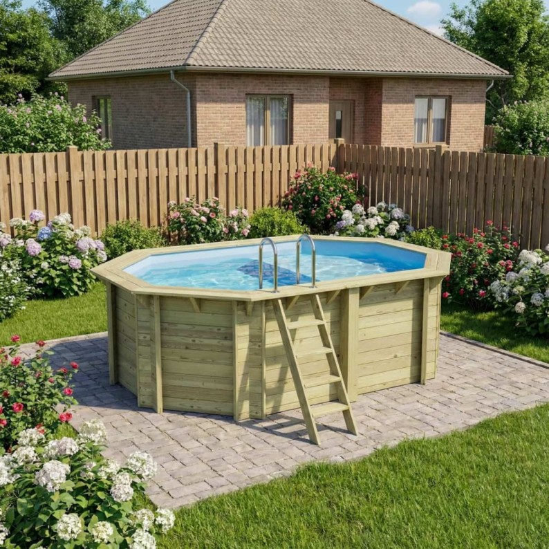 Zwembad NEMO 4.3 x 3 – H.1.31 m met strand, lichtblauw, op een frame - zonder betonnering