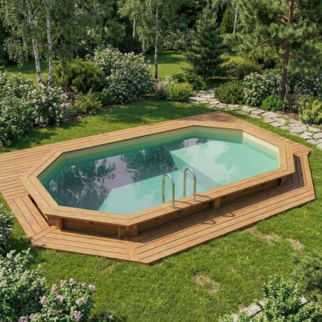 Zwembad NEMO 5.79 x 3.49 – H.1.45 m met strand, zand, met in te betonneren steunen