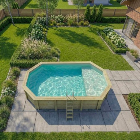 Zwembad NEMO 7.3 x 3.97 – H.1.45 m met strand, zand, met in te betonneren steunen