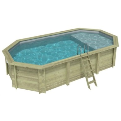 Zwembad NEMO 7.3 x 3.97 – H.1.45 m met strand, grijs, met beugels vastgeschroefd aan beton