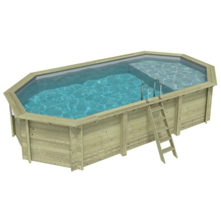 Zwembad NEMO 7.3 x 3.97 – H.1.45 m met strand, grijs, met beugels vastgeschroefd aan beton