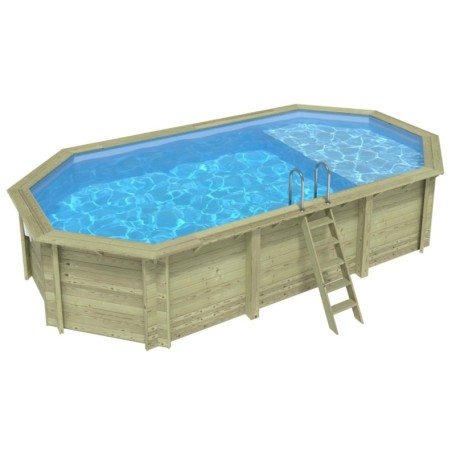 Zwembad NEMO 7.3 x 3.97 – H.1.45 m met strand, lichtblauw, op een frame - zonder betonnering