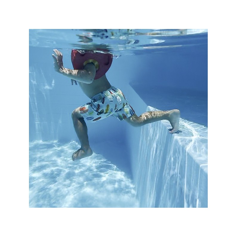 Zwembad NEMO 7.3 x 3.97 – H.1.45 m met strand, lichtblauw, op een frame - zonder betonnering
