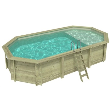 Zwembad NEMO 7.3 x 3.97 – H.1.45 m met strand, zand, op een frame - zonder betonnering