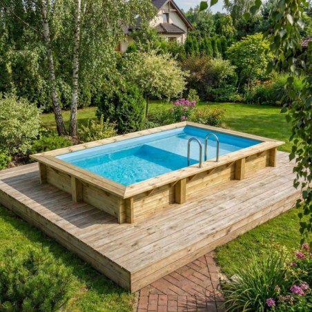 Zwembad AQUA 4.65 x 2.85 – H.1.24 m met strand, lichtblauw, met in te betonneren steunen