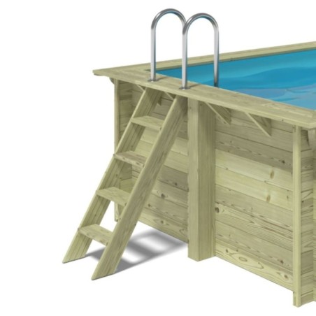 Zwembad AQUA 4.65 x 2.85 – H.1.24 m met strand, lichtblauw, met beugels vastgeschroefd aan beton