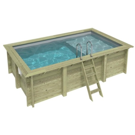 Zwembad AQUA 4.65 x 2.85 – H.1.24 m met strand, grijs, met beugels vastgeschroefd aan beton
