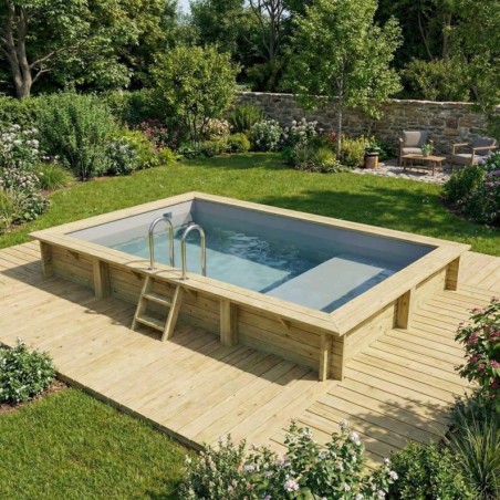 Zwembad AQUA 4.65 x 2.85 – H.1.24 m met strand, grijs, met beugels vastgeschroefd aan beton