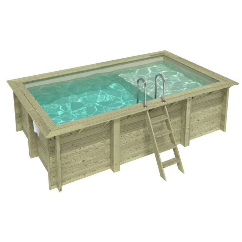 Zwembad AQUA 4.65 x 2.85 – H.1.24 m met strand, zand, met beugels vastgeschroefd aan beton