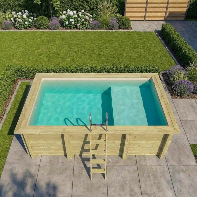 Zwembad AQUA 4.65 x 2.85 – H.1.24 m met strand, zand, op een frame - zonder betonnering