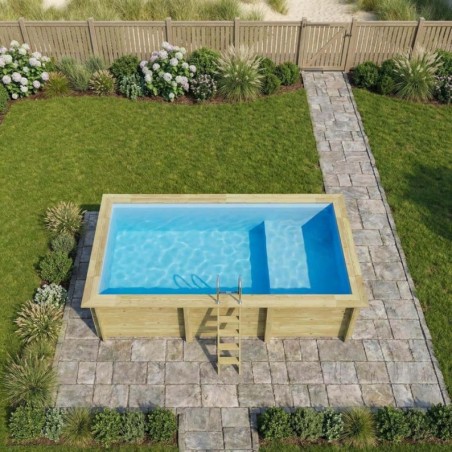 Zwembad AQUA 6.1 x 2.85 – H.1.31 m met strand, lichtblauw, met in te betonneren steunen
