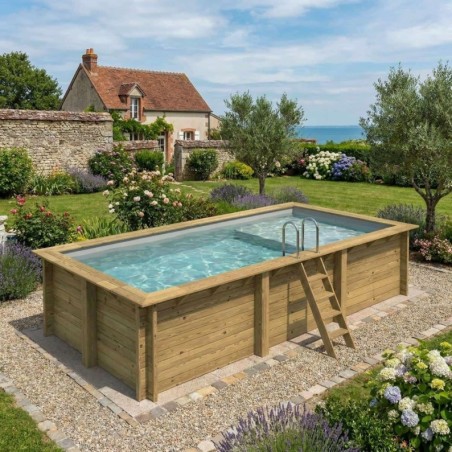 Zwembad AQUA 6.1 x 2.85 – H.1.31 m met strand, grijs, met in te betonneren steunen