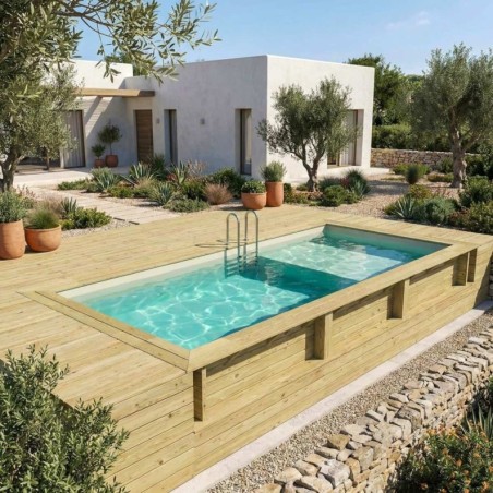 Zwembad AQUA 6.1 x 2.85 – H.1.31 m met strand, zand, met in te betonneren steunen
