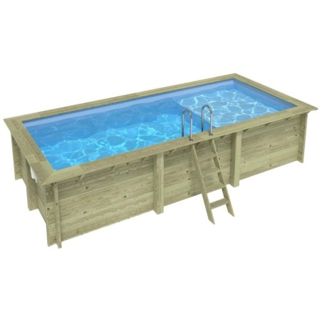 Zwembad AQUA 6.1 x 2.85 – H.1.31 m met strand, lichtblauw, met beugels vastgeschroefd aan beton