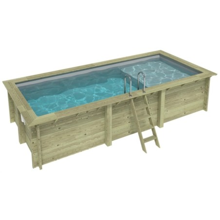 Zwembad AQUA 6.1 x 2.85 – H.1.31 m met strand, grijs, op een frame - zonder betonnering