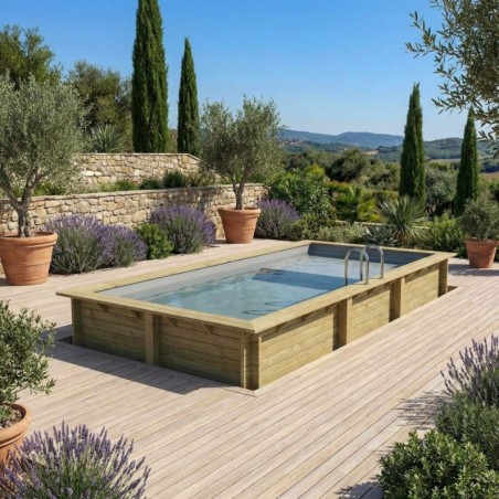 Zwembad AQUA 6.1 x 2.85 – H.1.31 m met strand, grijs, op een frame - zonder betonnering