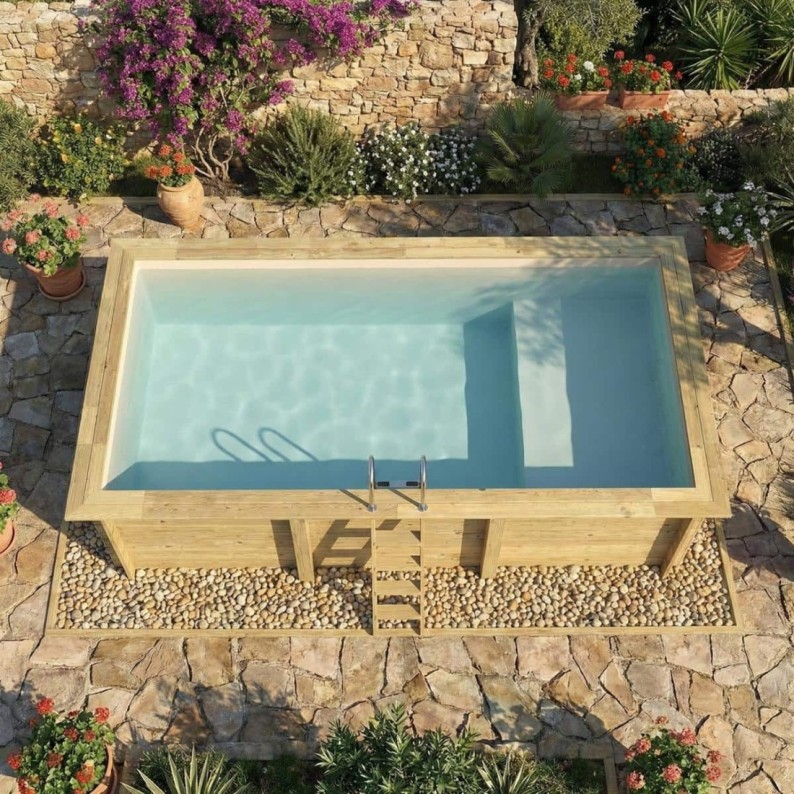Zwembad AQUA 6.1 x 2.85 – H.1.31 m met strand, zand, op een frame - zonder betonnering