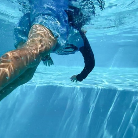 Zwembad AQUA 7 x 3.75 – H.1.45 m met strand, lichtblauw, met in te betonneren steunen