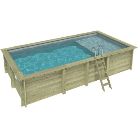 Zwembad AQUA 7 x 3.75 – H.1.45 m met strand, grijs, met in te betonneren steunen