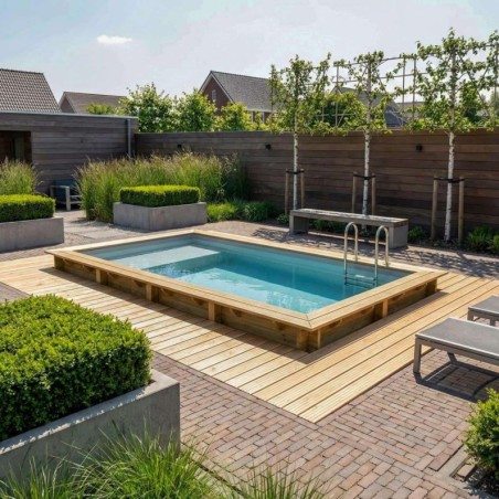 Zwembad AQUA 7 x 3.75 – H.1.45 m met strand, grijs, op een frame - zonder betonnering