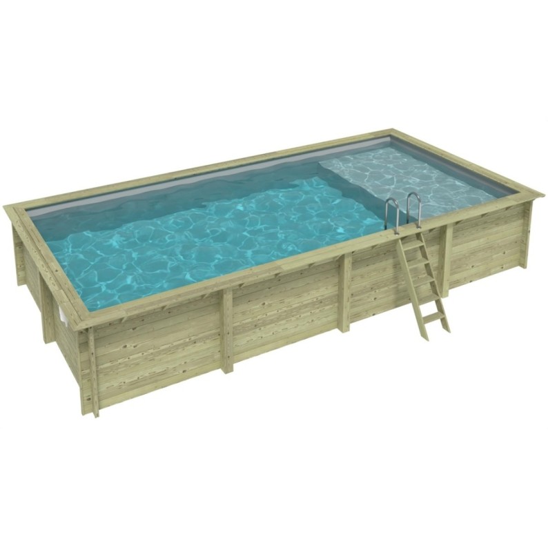 Zwembad AQUA 8.5 x 4.35 – H.1.45 m met strand, grijs, met in te betonneren steunen