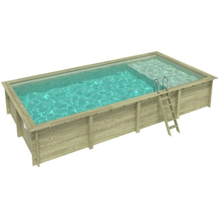 Zwembad AQUA 8.5 x 4.35 – H.1.45 m met strand, zand, met beugels vastgeschroefd aan beton
