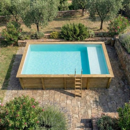 Zwembad AQUA 8.5 x 4.35 – H.1.45 m met strand, zand, op een frame - zonder betonnering