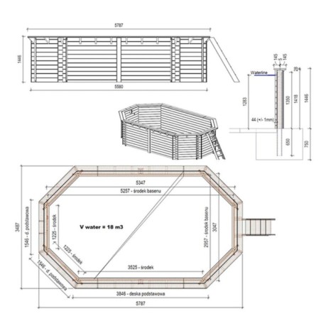 Zwembad NEMO 5.79 x 3.49 – H.1.45 m, zand, met in te betonneren steunen