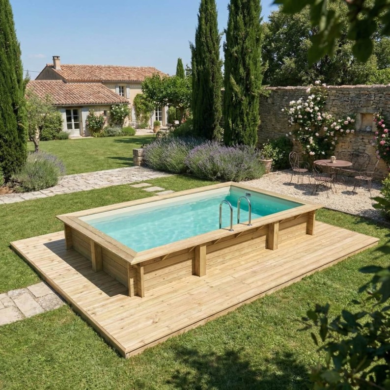 Zwembad AQUA 4.65 x 2.85 – H.1.24 m, zand, met beugels vastgeschroefd aan beton