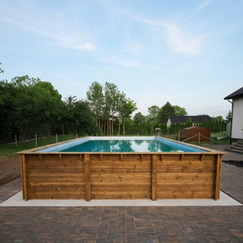 Zwembad AQUA 10.2 x 5.2 – H.1.45 m, lichtblauw, met in te betonneren steunen