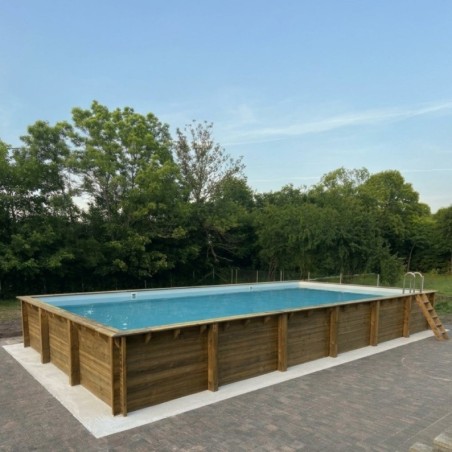 Zwembad AQUA 10.2 x 5.2 – H.1.45 m, zand, met beugels vastgeschroefd aan beton