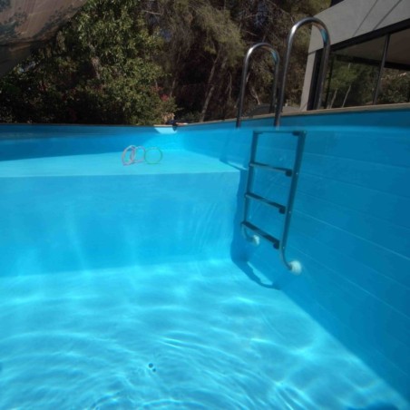 Zwembad AQUA 10.2 x 5.2 – H.1.45 m met strand, lichtblauw, met in te betonneren steunen